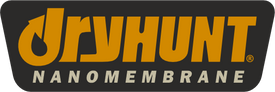 Un logo cu litere îndrăznețe și unghiulare vrăjește „Dryhunt Nanomembrane” în portocaliu pe un fundal întunecat.