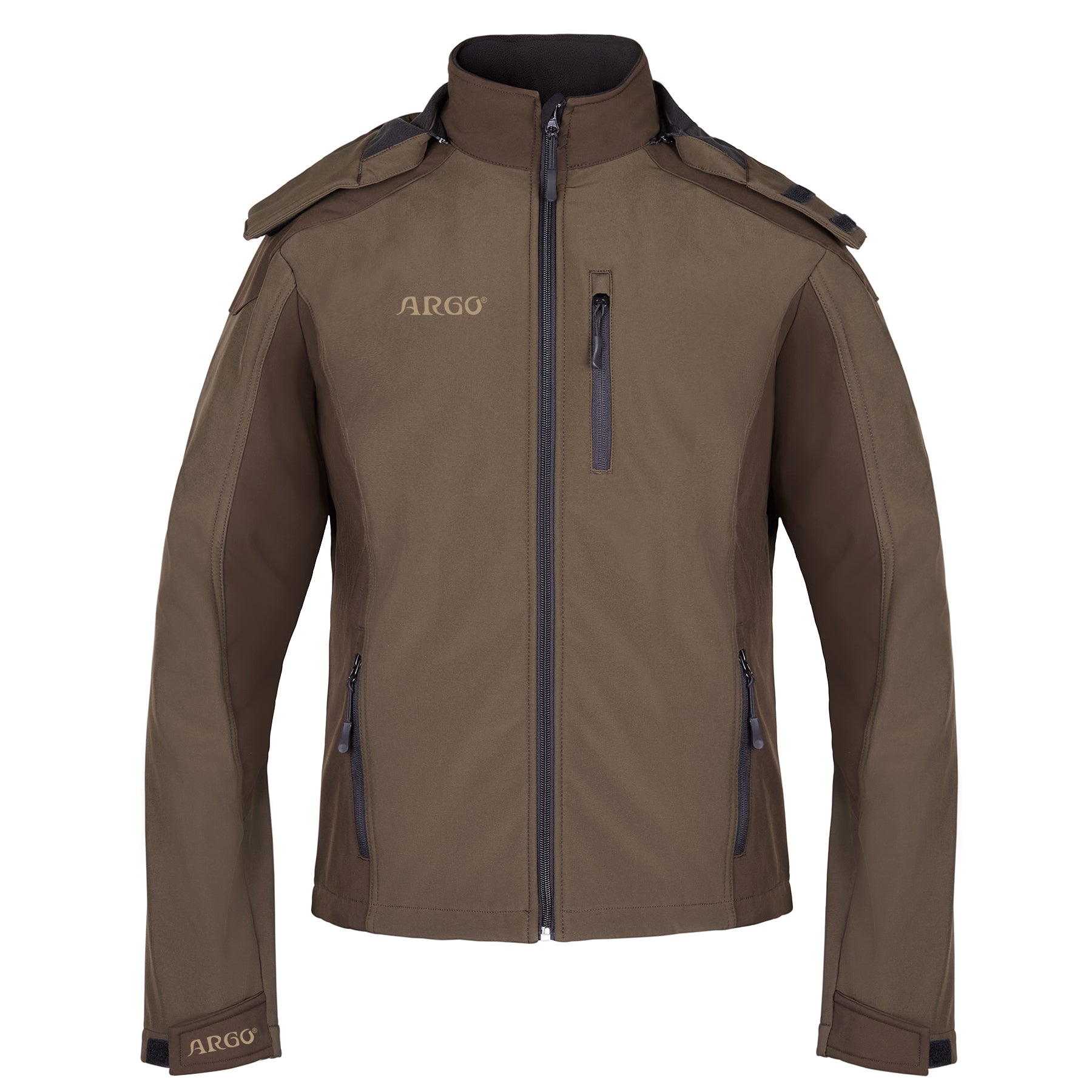 GEACĂ VÂNĂTOARE SOFTSHELL ARGO® by Argo® în culoarea maro are fermoar frontal, două buzunare cu fermoar, clape de umăr și un guler înalt pentru protecție suplimentară. Fabricat din material durabil, rezistent la vânt, este perfect pentru activități în aer liber.