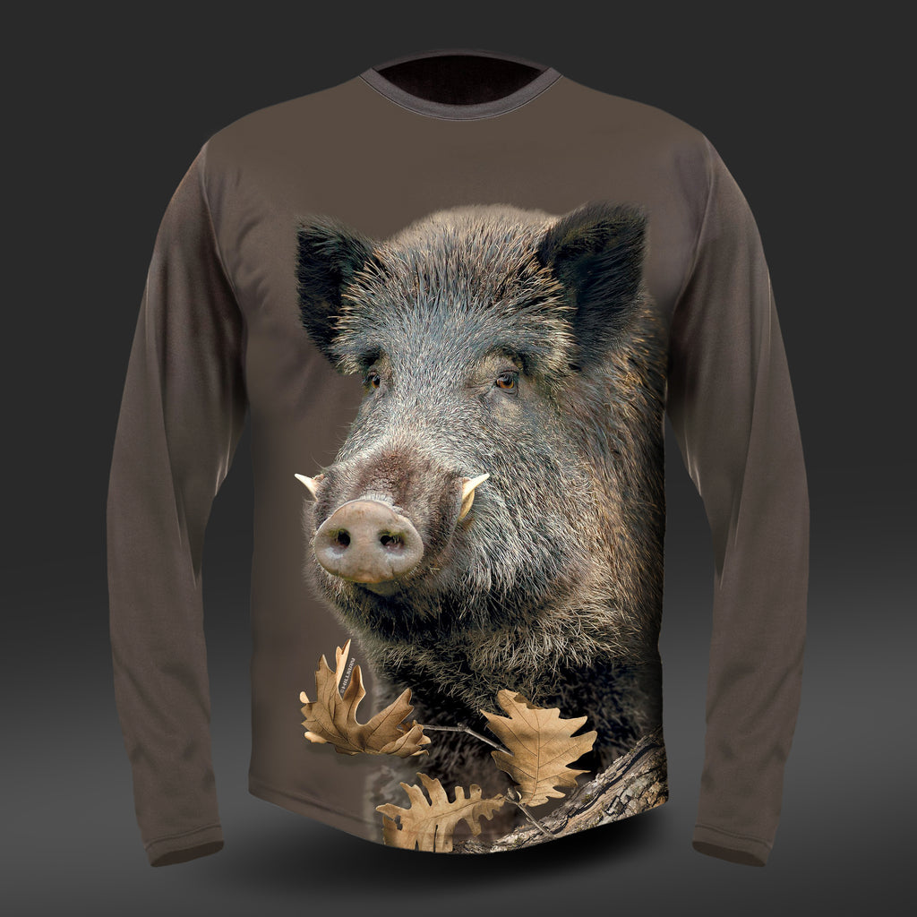 Tricou Vanatoare din Bumbac Porc Salbatic DGT -  Maneca Lunga